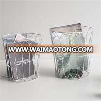 Office supply metal round trash can black white metal wire mesh trash bin for trash metal storage basket